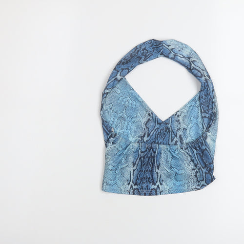 PRETTYLITTLETHING Womens Blue Animal Print Polyester Cropped Tank Size 6 Halter