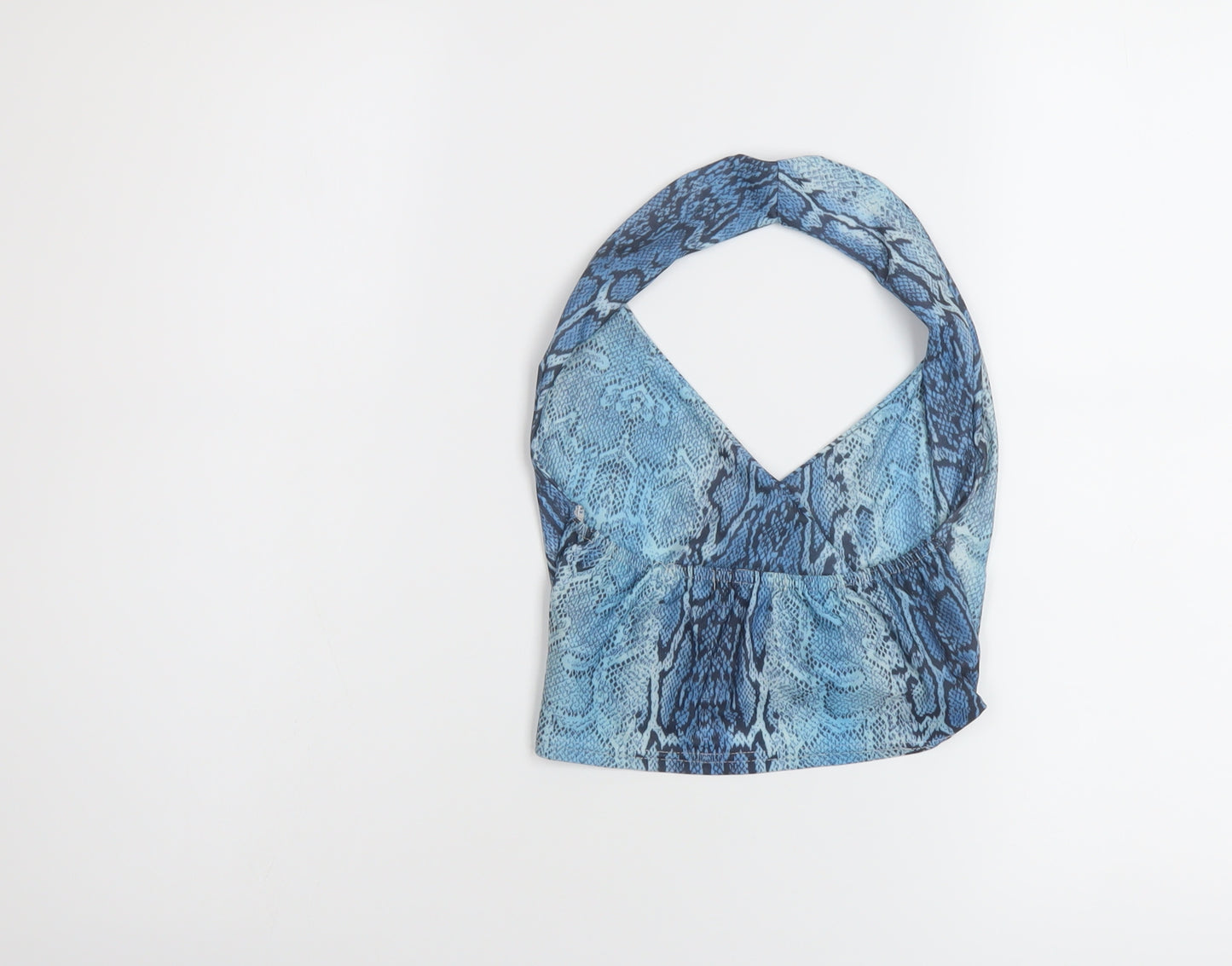 PRETTYLITTLETHING Womens Blue Animal Print Polyester Cropped Tank Size 6 Halter