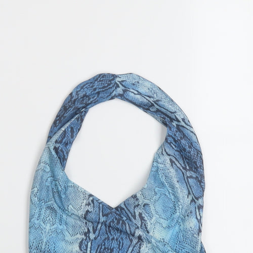 PRETTYLITTLETHING Womens Blue Animal Print Polyester Cropped Tank Size 6 Halter