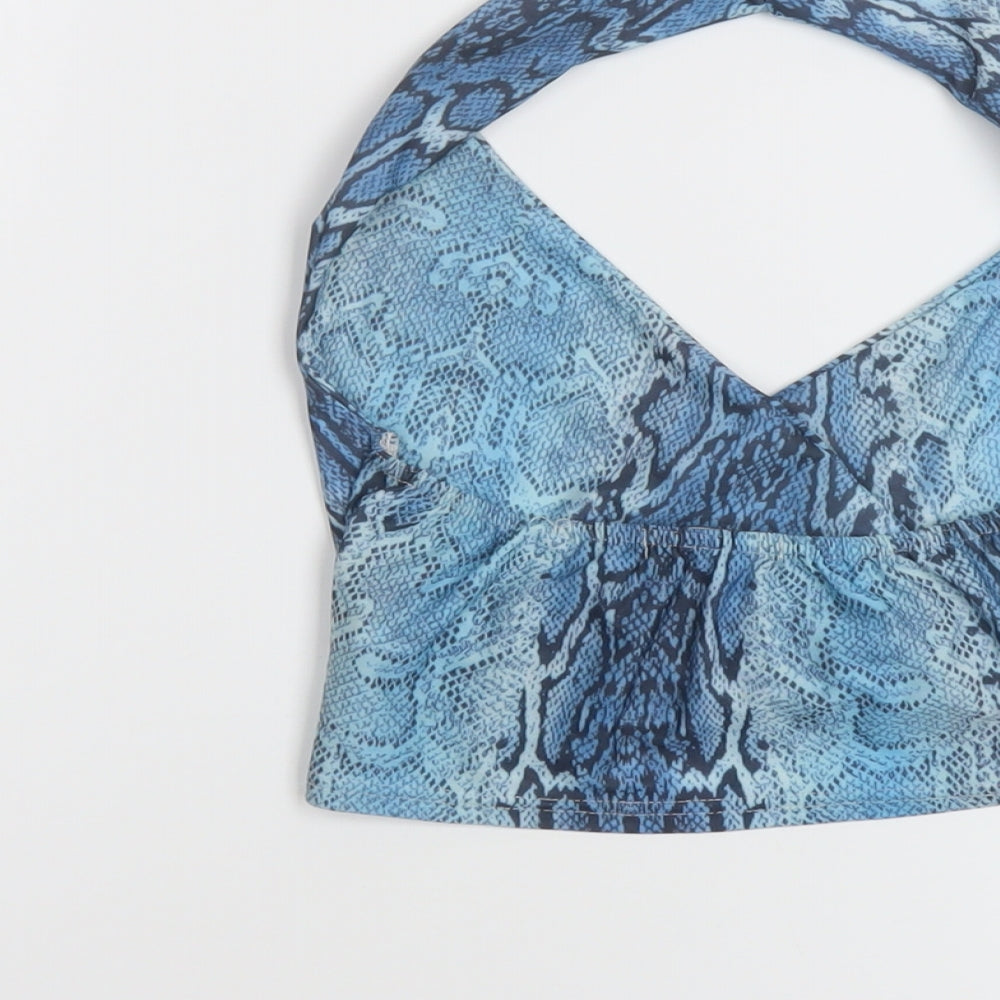 PRETTYLITTLETHING Womens Blue Animal Print Polyester Cropped Tank Size 6 Halter
