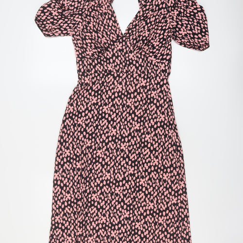 Miss Selfridge Womens Pink Geometric Polyester A-Line Size 6 V-Neck Tie