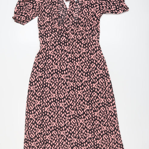 Miss Selfridge Womens Pink Geometric Polyester A-Line Size 6 V-Neck Tie