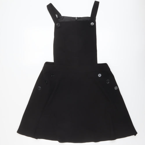 Miss Selfridge Womens Black Polyester Pinafore/Dungaree Dress Size 14 Square Neck Zip