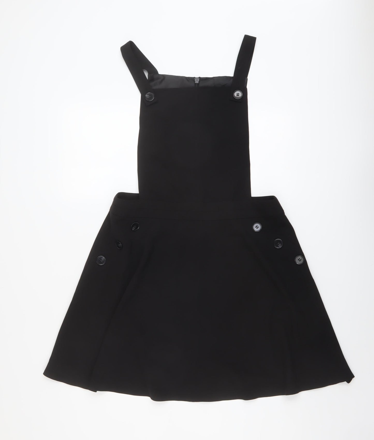 Miss Selfridge Womens Black Polyester Pinafore/Dungaree Dress Size 14 Square Neck Zip