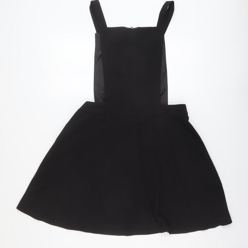 Miss Selfridge Womens Black Polyester Pinafore/Dungaree Dress Size 14 Square Neck Zip
