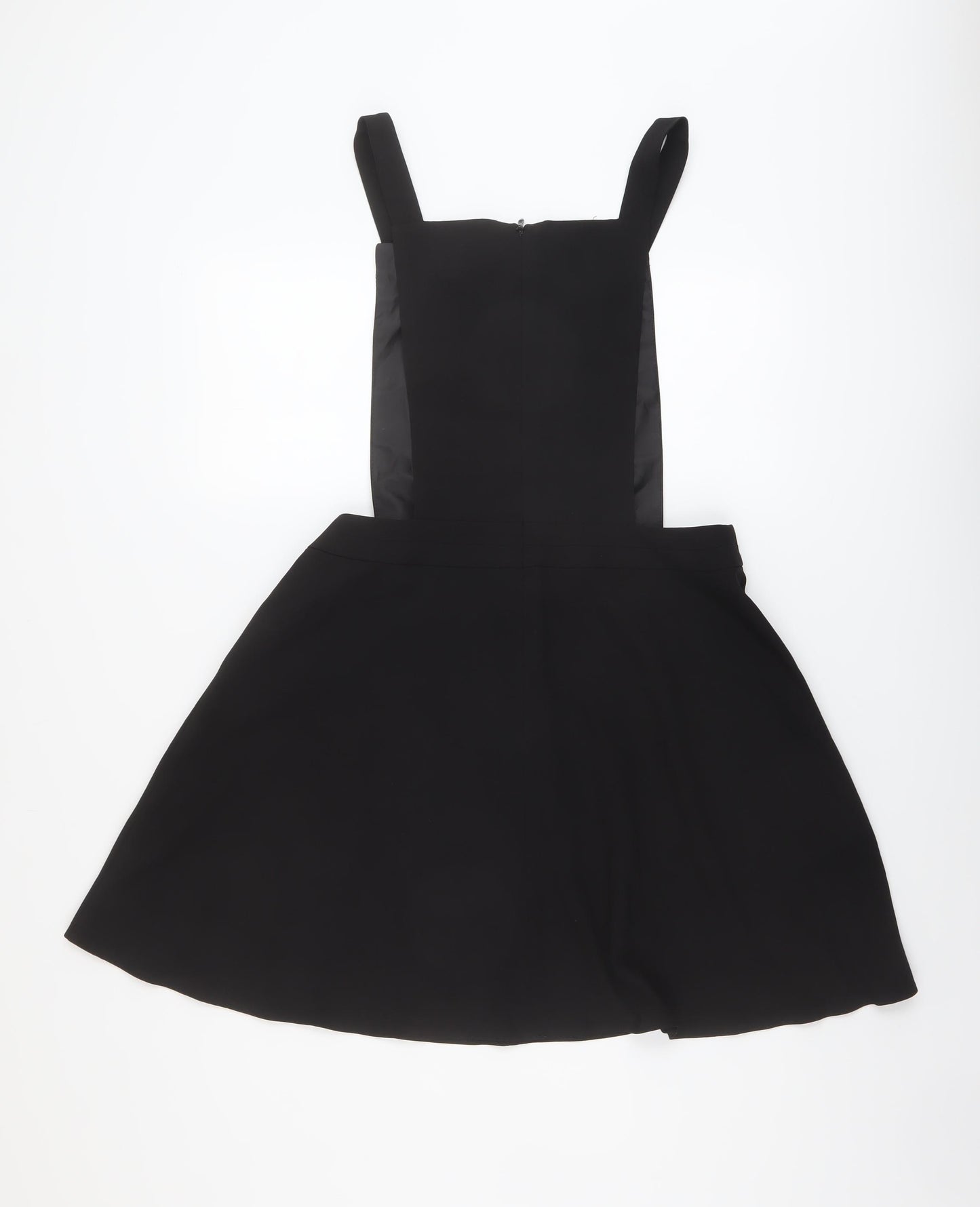 Miss Selfridge Womens Black Polyester Pinafore/Dungaree Dress Size 14 Square Neck Zip