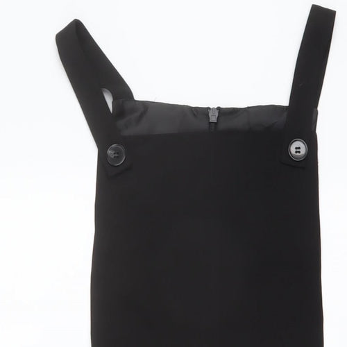 Miss Selfridge Womens Black Polyester Pinafore/Dungaree Dress Size 14 Square Neck Zip