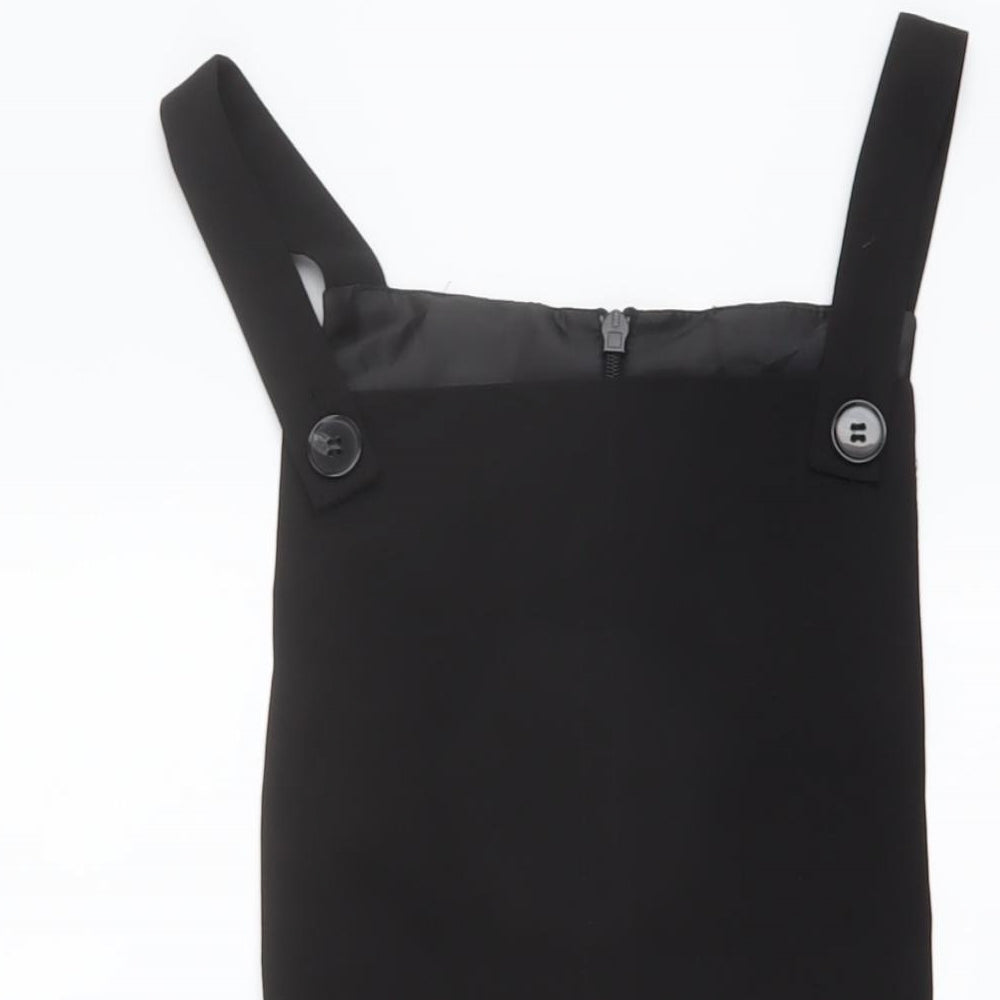 Miss Selfridge Womens Black Polyester Pinafore/Dungaree Dress Size 14 Square Neck Zip
