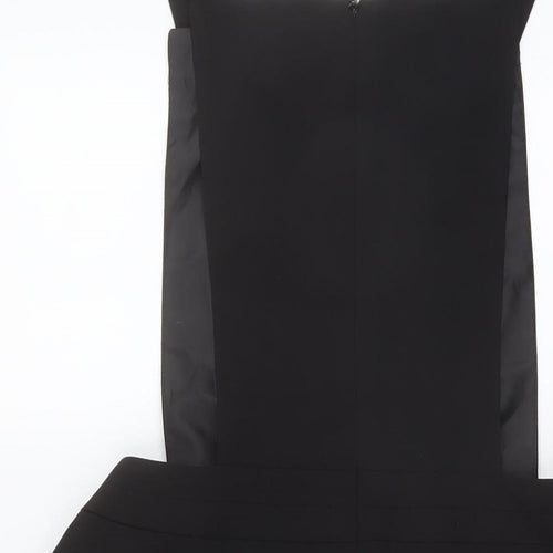 Miss Selfridge Womens Black Polyester Pinafore/Dungaree Dress Size 14 Square Neck Zip