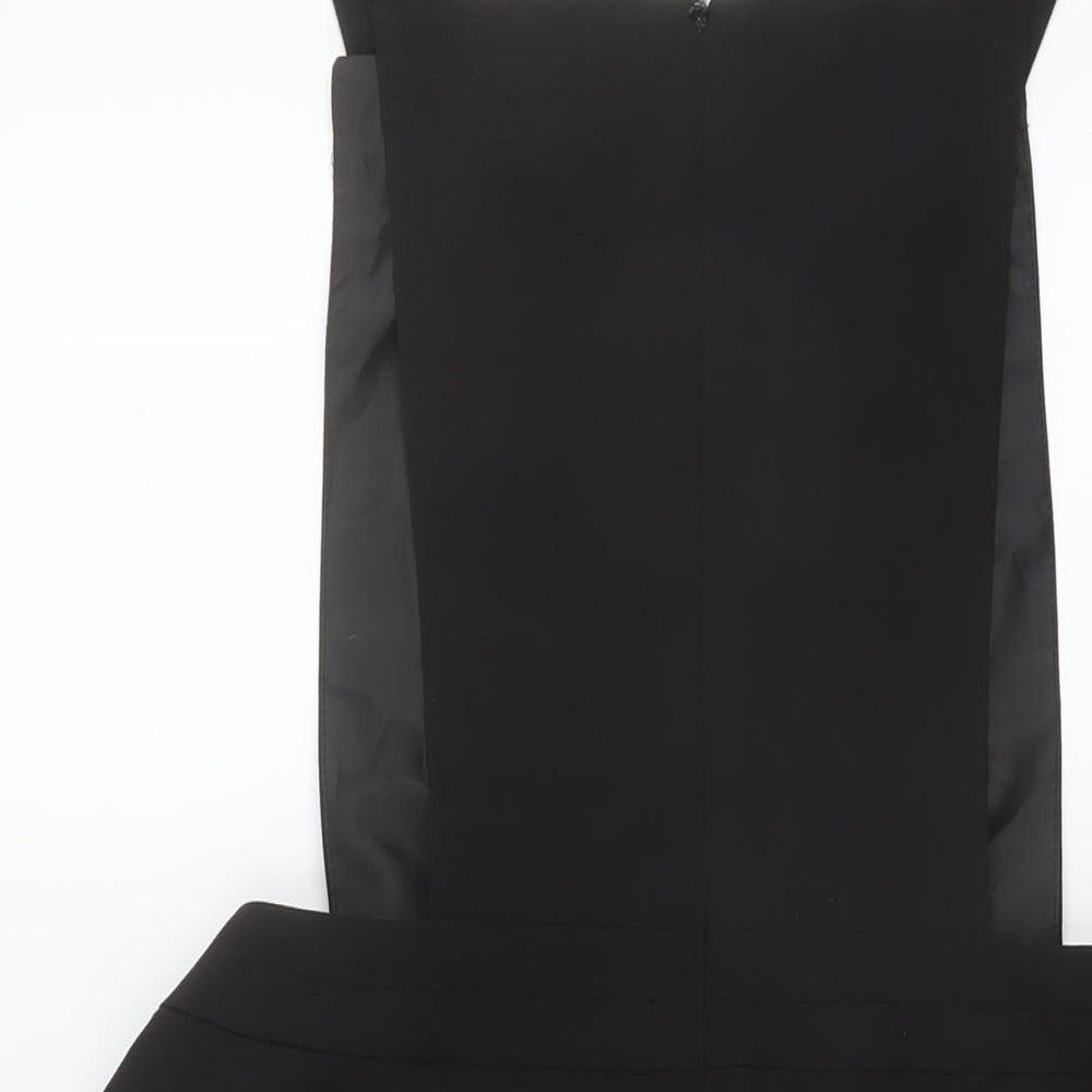 Miss Selfridge Womens Black Polyester Pinafore/Dungaree Dress Size 14 Square Neck Zip