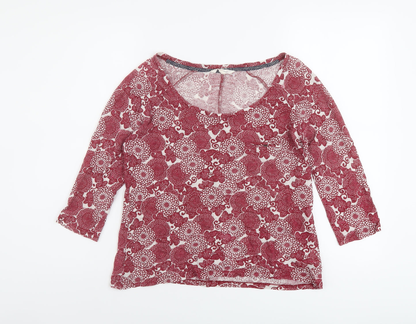 White Stuff Womens Purple Geometric Linen Basic Blouse Size 6 Round Neck