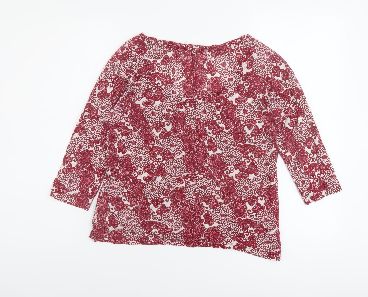 White Stuff Womens Purple Geometric Linen Basic Blouse Size 6 Round Neck