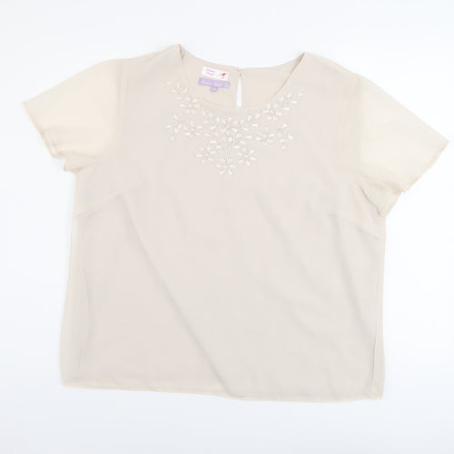 Emma Blake Womens Beige Polyester Basic Blouse Size 16 Round Neck