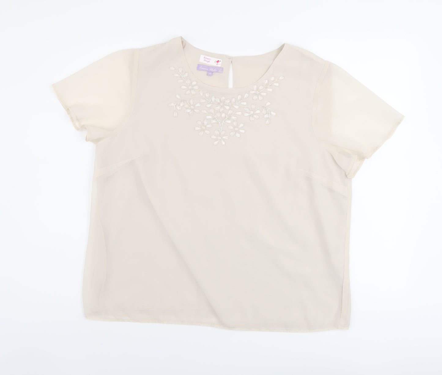 Emma Blake Womens Beige Polyester Basic Blouse Size 16 Round Neck