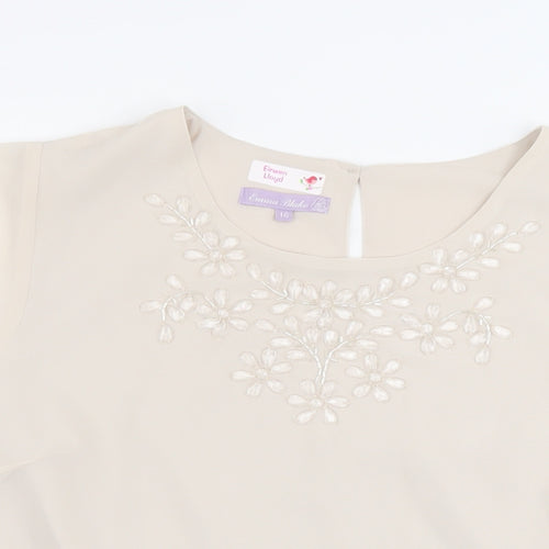 Emma Blake Womens Beige Polyester Basic Blouse Size 16 Round Neck