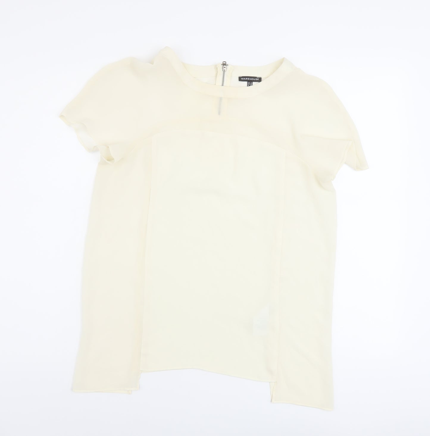 Warehouse Womens Ivory Polyester Basic Blouse Size 12 Round Neck