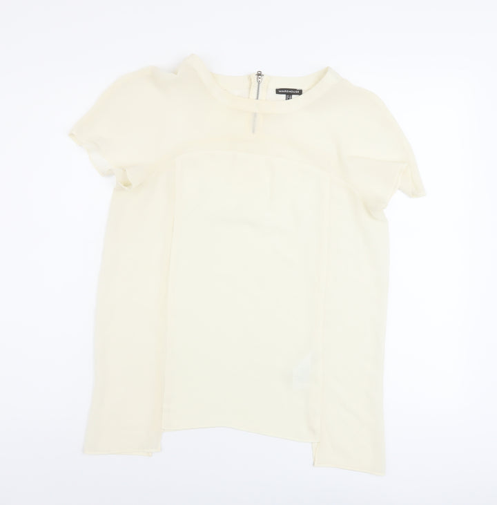 Warehouse Womens Ivory Polyester Basic Blouse Size 12 Round Neck