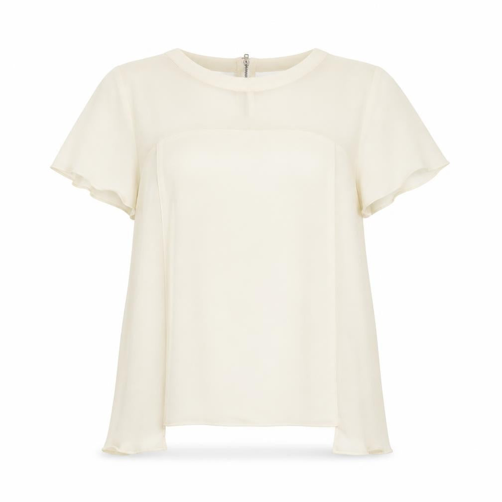 Front view of Warehouse women’s ivory polyester basic blouse, size UK 12, round neck