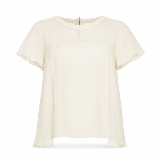 Front view of Warehouse women’s ivory polyester basic blouse, size UK 12, round neck