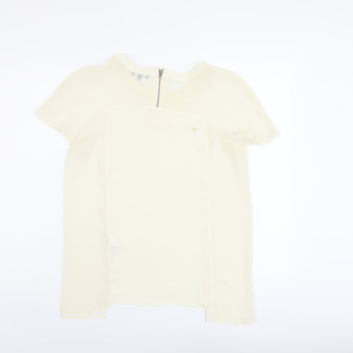 Warehouse Womens Ivory Polyester Basic Blouse Size 12 Round Neck