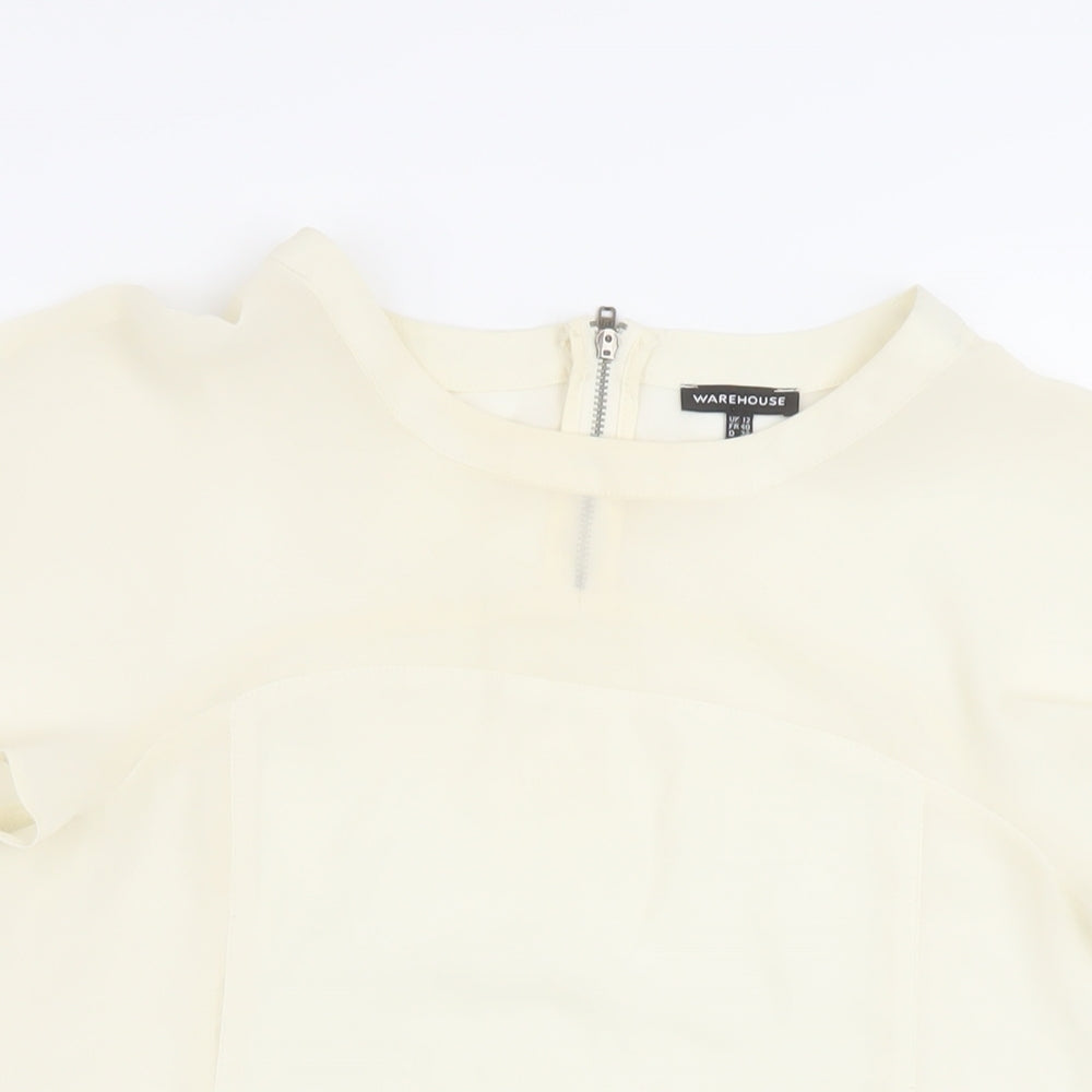 Warehouse Womens Ivory Polyester Basic Blouse Size 12 Round Neck