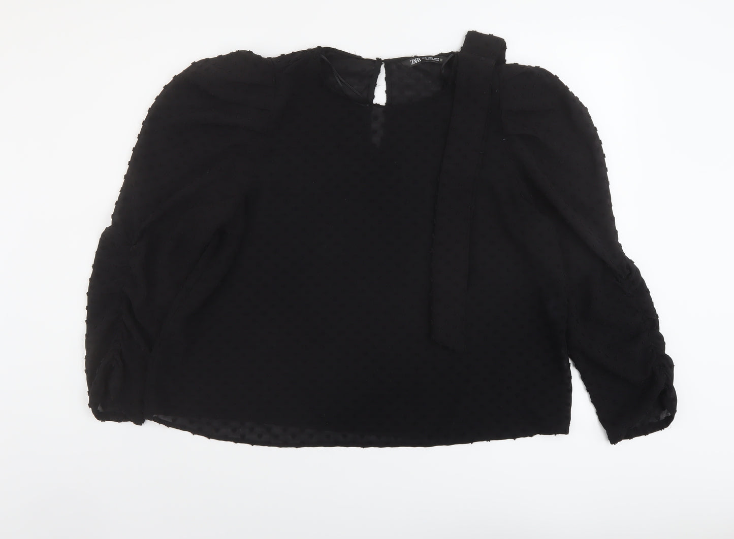 Zara Womens Black Polyester Basic Blouse Size XL Round Neck