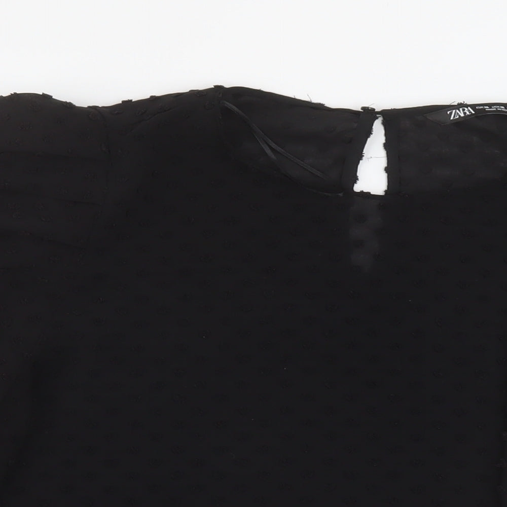 Zara Womens Black Polyester Basic Blouse Size XL Round Neck