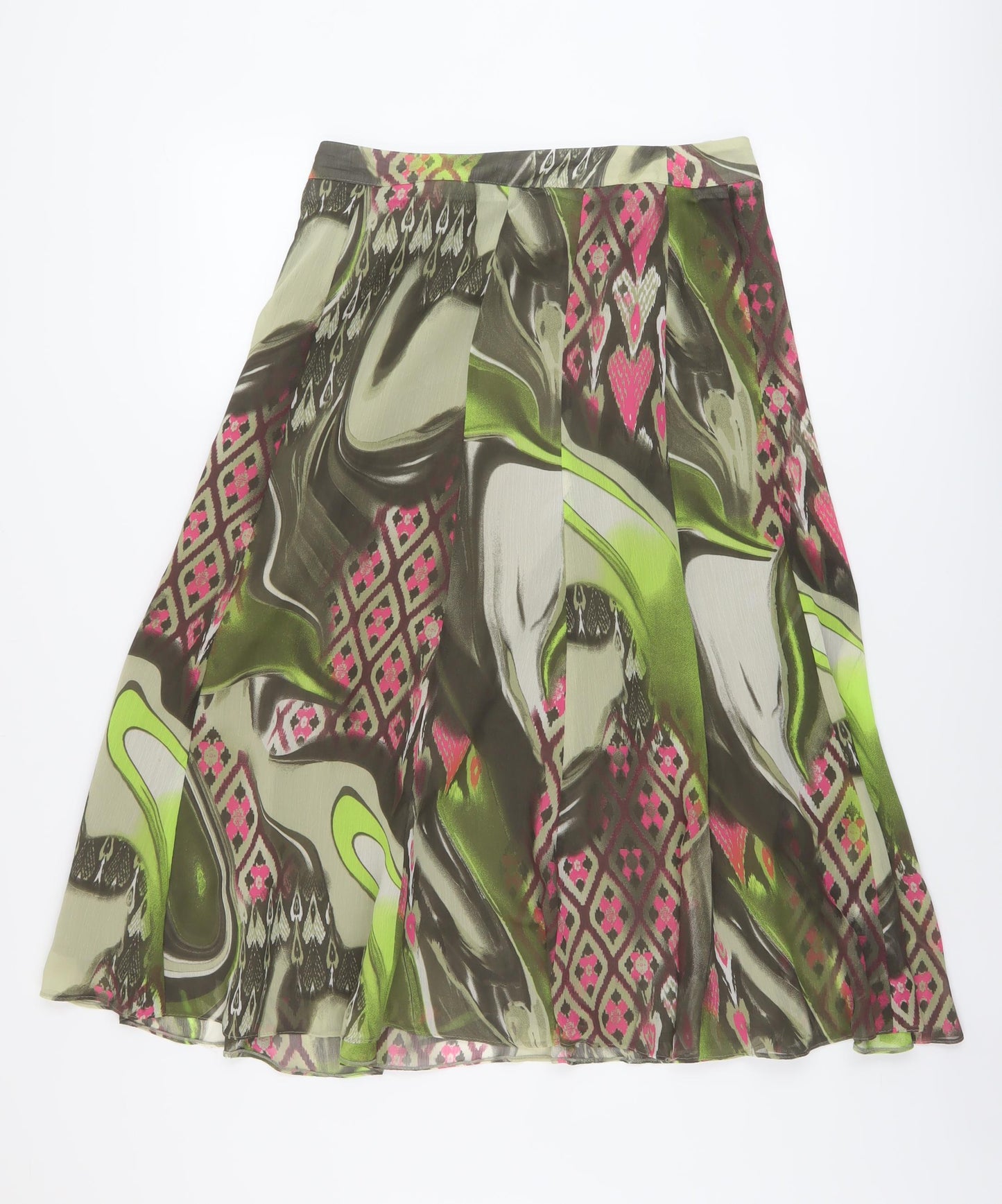 Steilmann Womens Green Geometric Polyester A-Line Skirt Size 12 Zip
