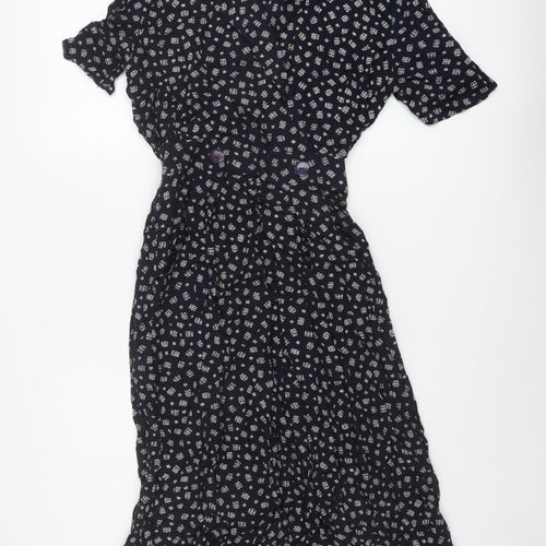 Dorothy Perkins Womens Blue Floral Viscose A-Line Size 12 V-Neck Button