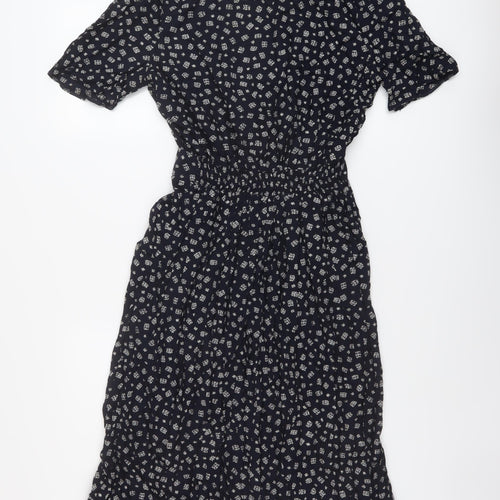 Dorothy Perkins Womens Blue Floral Viscose A-Line Size 12 V-Neck Button
