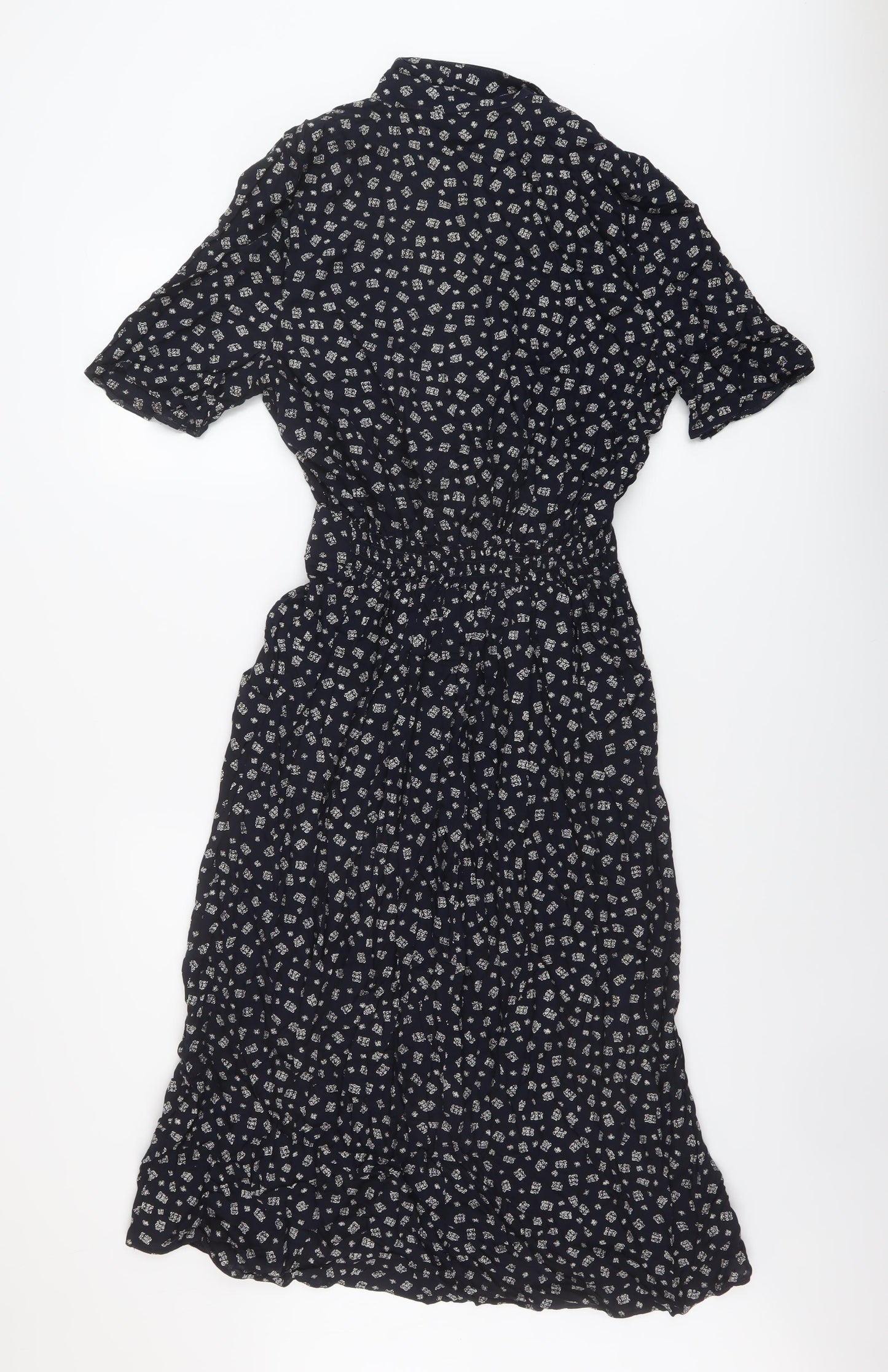 Dorothy Perkins Womens Blue Floral Viscose A-Line Size 12 V-Neck Button