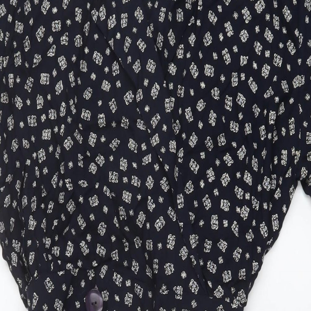 Dorothy Perkins Womens Blue Floral Viscose A-Line Size 12 V-Neck Button