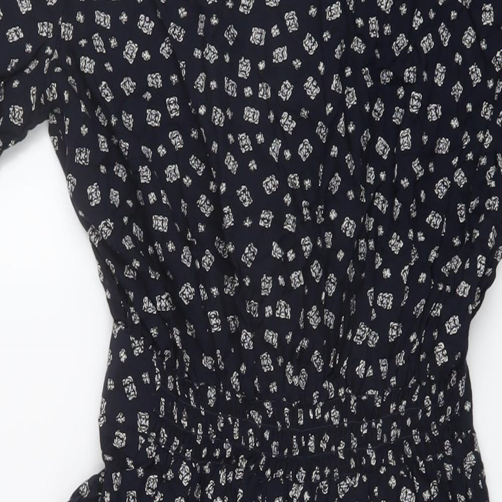 Dorothy Perkins Womens Blue Floral Viscose A-Line Size 12 V-Neck Button