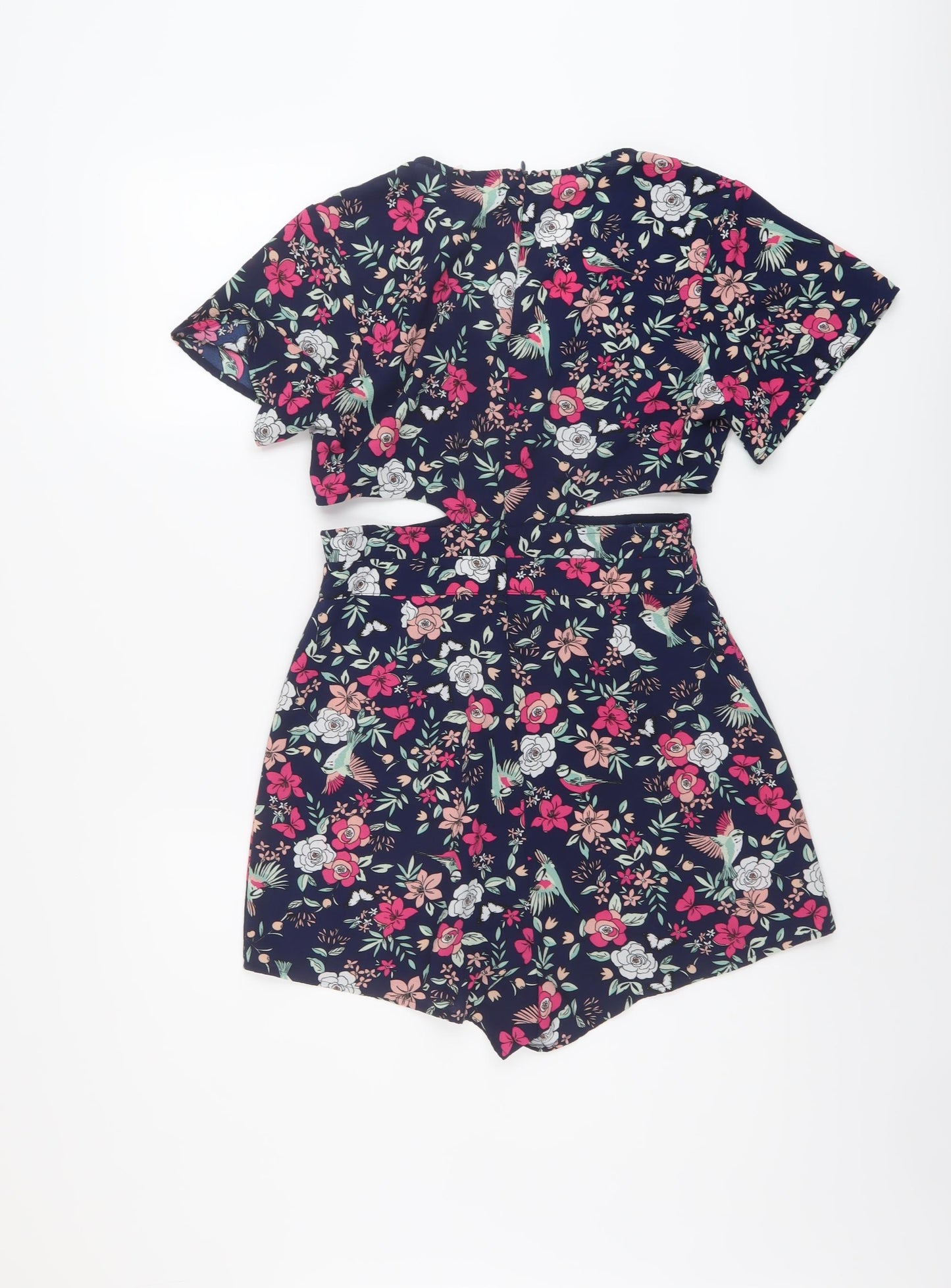 Love & Other Things Womens Blue Floral Polyester Playsuit One-Piece Size M Zip