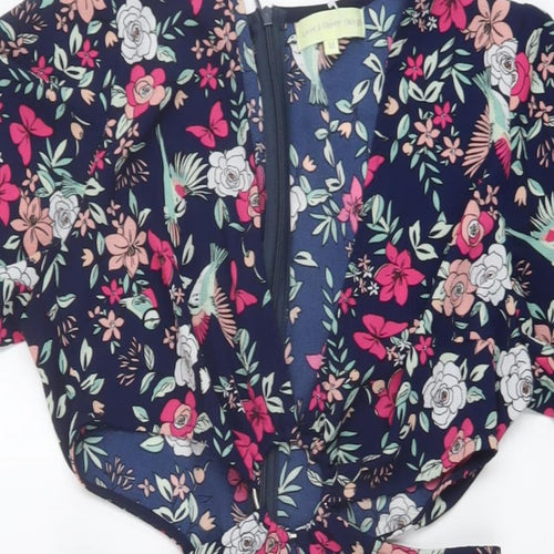 Love & Other Things Womens Blue Floral Polyester Playsuit One-Piece Size M Zip