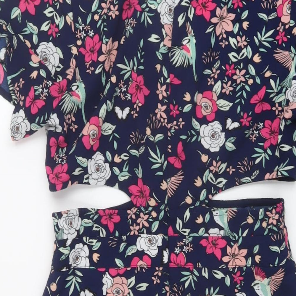 Love & Other Things Womens Blue Floral Polyester Playsuit One-Piece Size M Zip