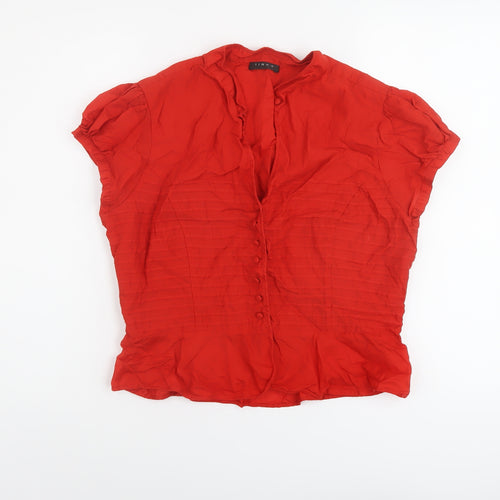 Linea Womens Red Cotton Basic Blouse Size 16 V-Neck