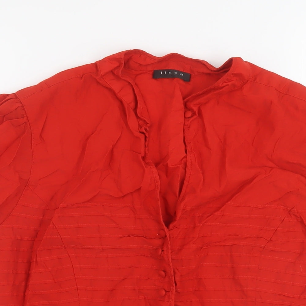 Linea Womens Red Cotton Basic Blouse Size 16 V-Neck