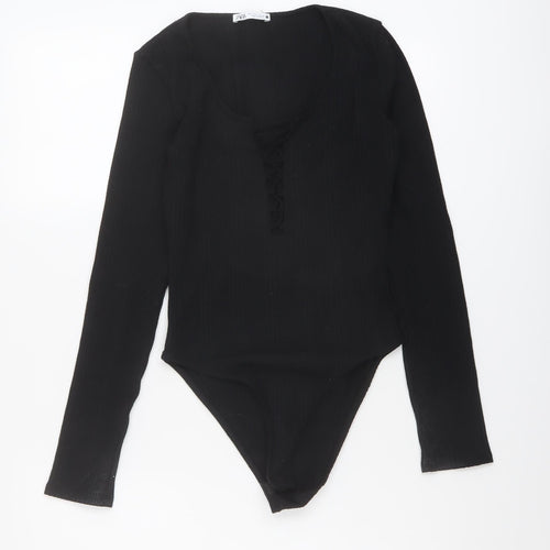 Zara Womens Black Polyester Bodysuit One-Piece Size S Snap