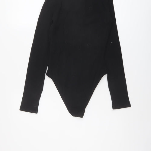 Zara Womens Black Polyester Bodysuit One-Piece Size S Snap