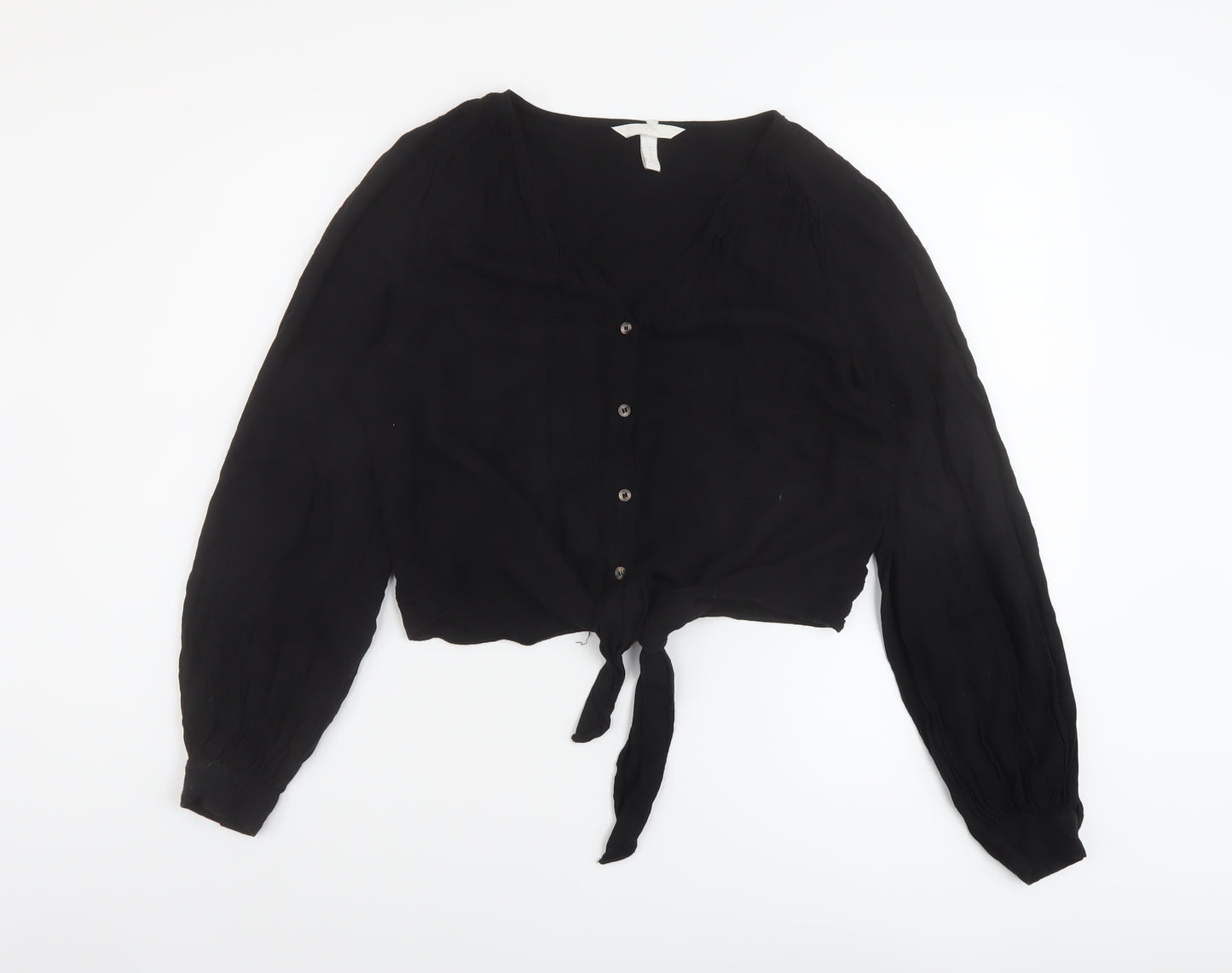 H&M Womens Black Viscose Basic Blouse Size 8 V-Neck