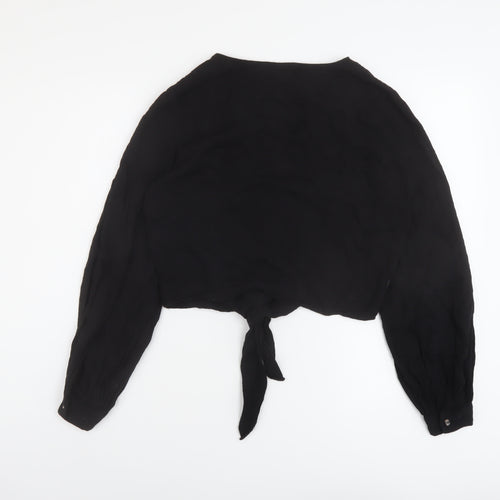 H&M Womens Black Viscose Basic Blouse Size 8 V-Neck