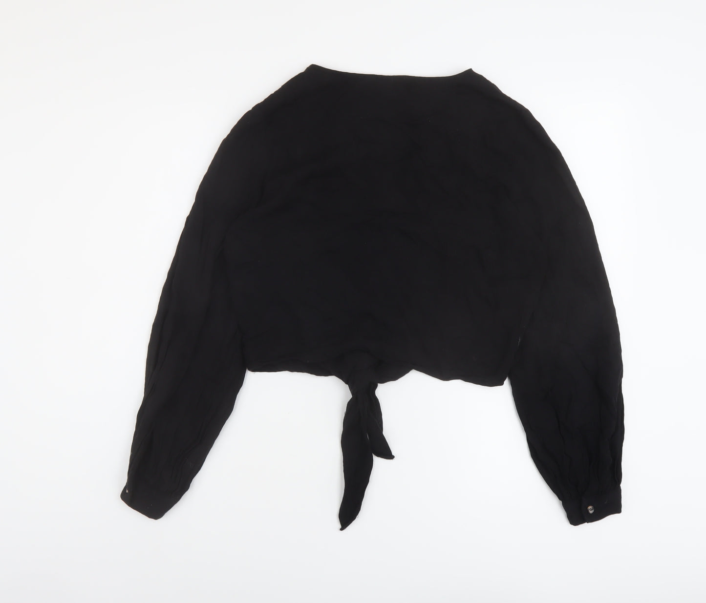 H&M Womens Black Viscose Basic Blouse Size 8 V-Neck