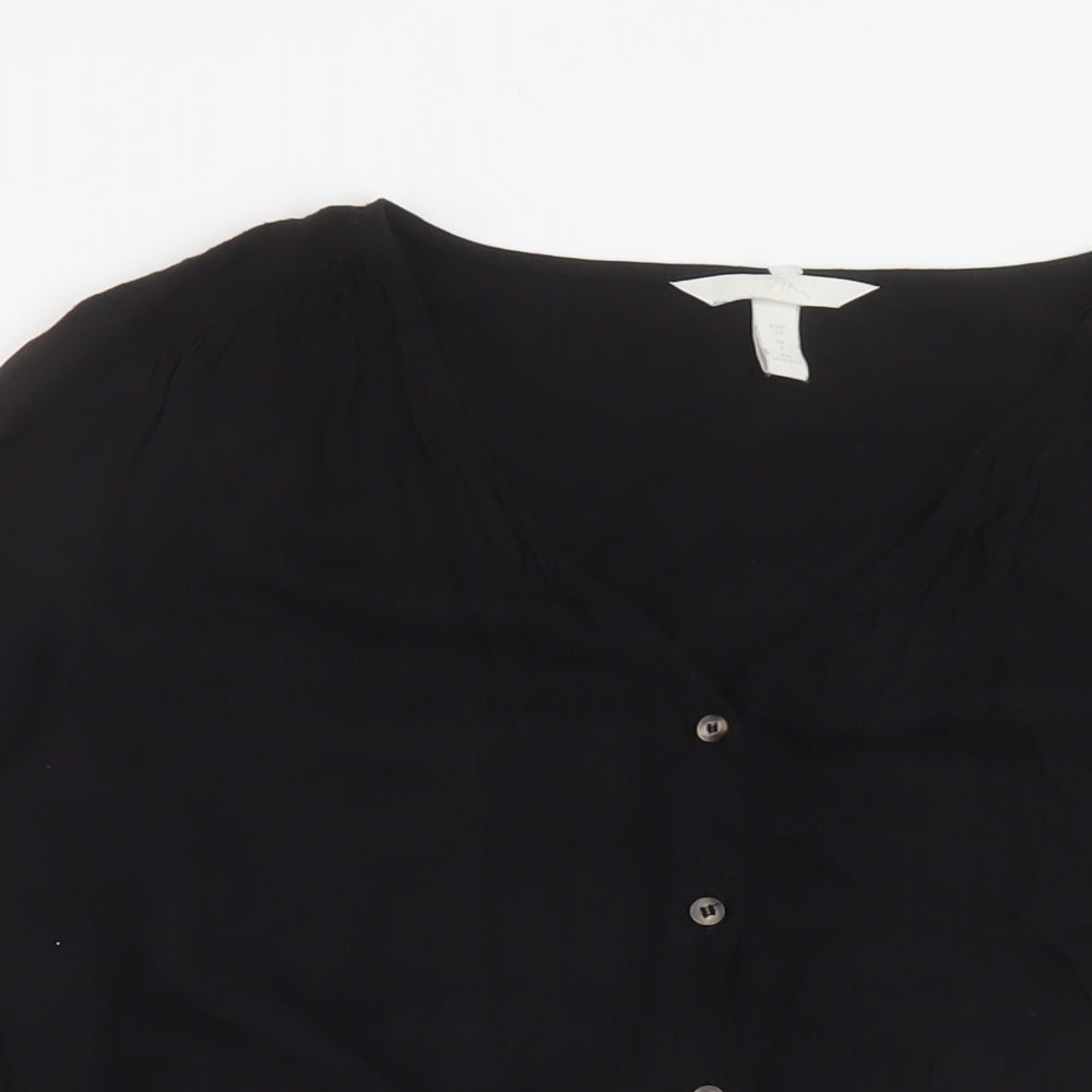 H&M Womens Black Viscose Basic Blouse Size 8 V-Neck