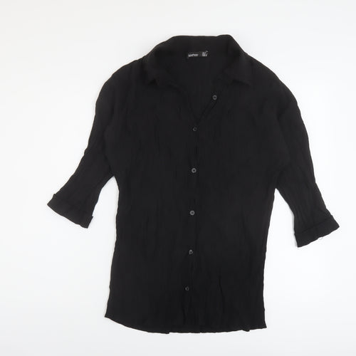 Boohoo Womens Black Viscose Basic Blouse Size 12 Collared