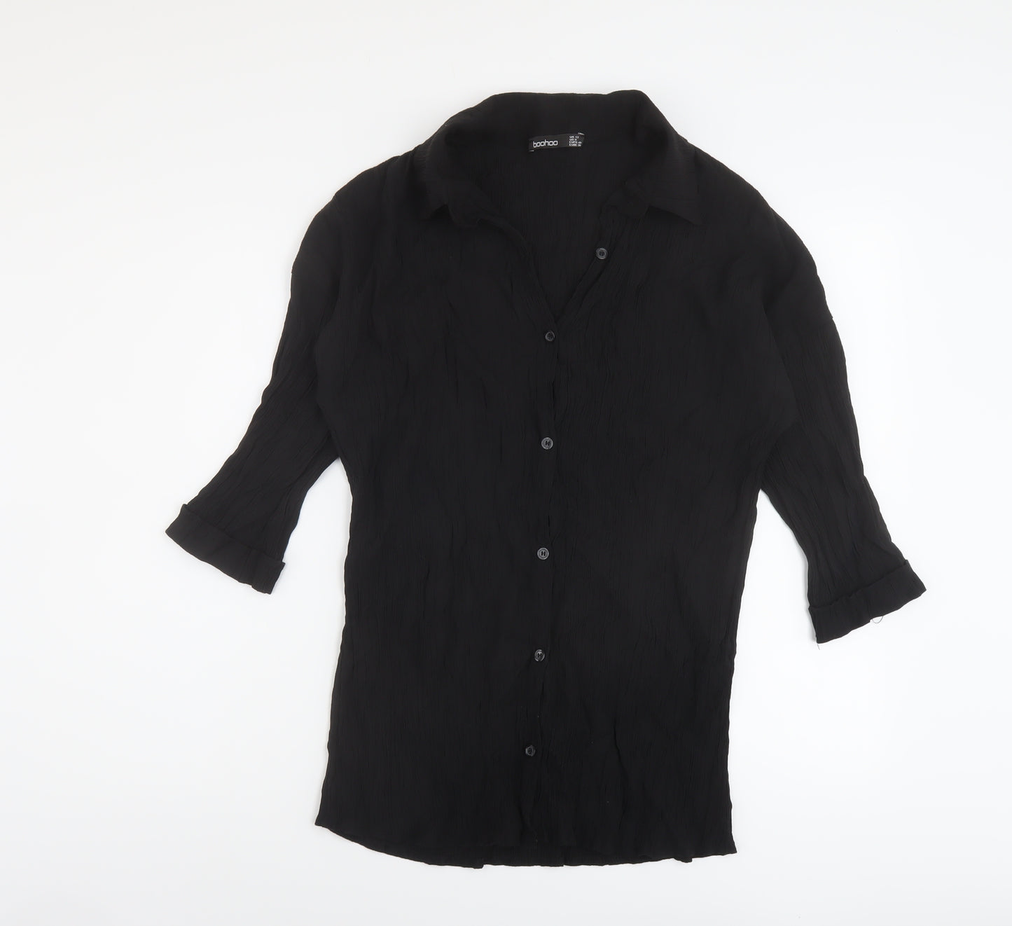 Boohoo Womens Black Viscose Basic Blouse Size 12 Collared