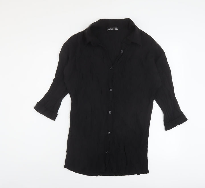 Boohoo Womens Black Viscose Basic Blouse Size 12 Collared