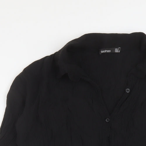 Boohoo Womens Black Viscose Basic Blouse Size 12 Collared