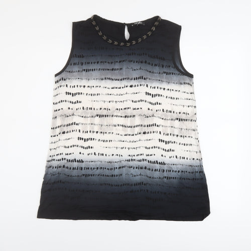 Olsen Womens Green Geometric Viscose Basic Tank Size 14 Round Neck
