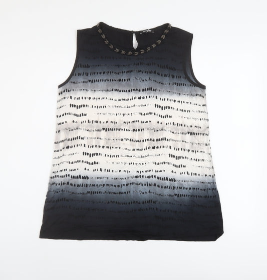 Front view of Olsen women’s green geometric viscose basic tank, size UK 14, round neck
